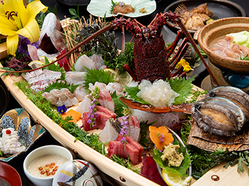 【大海丸会席一例】メインに鮑・伊勢海老のお造り付！ちょっぴり贅沢に海鮮を愉しみたい方におすすめ！